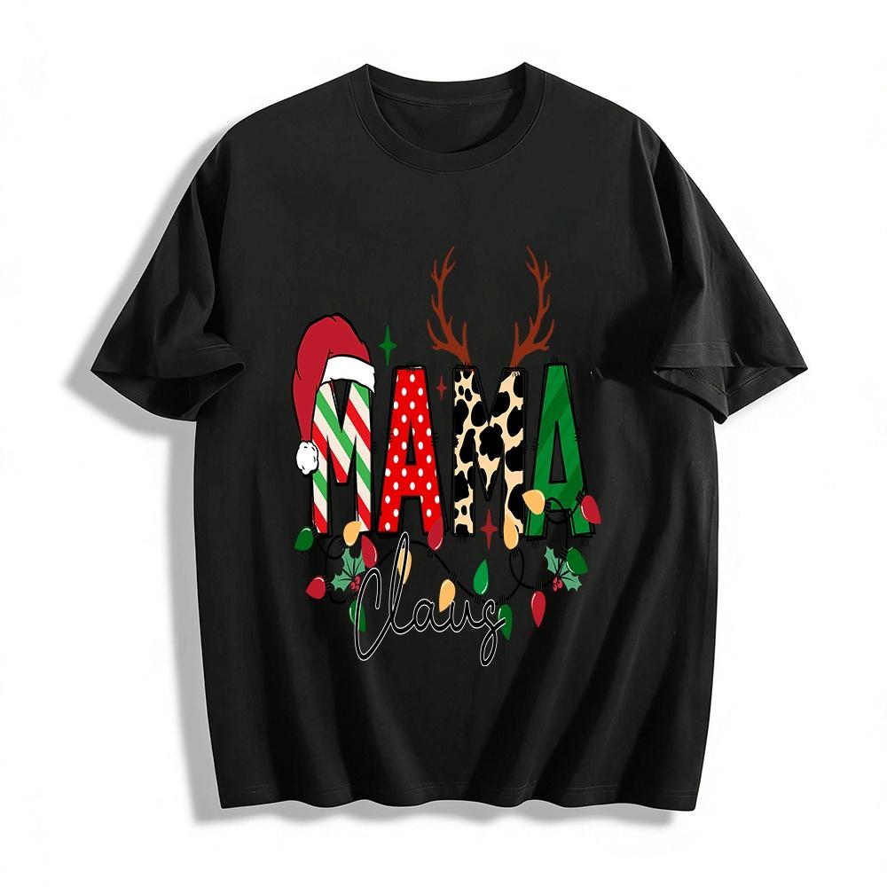Christmas Themed Mama Claus Graphic Casual Top Pure cotton T-shirt XXS