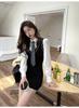 New college style fake two-piece skirt autumn Korean version slim-fitting and thin vest skirt short bubble sleeve shirt women