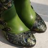 Johnature Retro Genuine Leather Patchwork Jacquard Fabric High-heeled Women's Short Boots