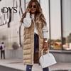 Winter Waistcoat Women Vest Coat Hooded Solid Color Zipper Closure Drawstring Padded Sleeveless Thick Mid Length Windproof Warm Lady Long