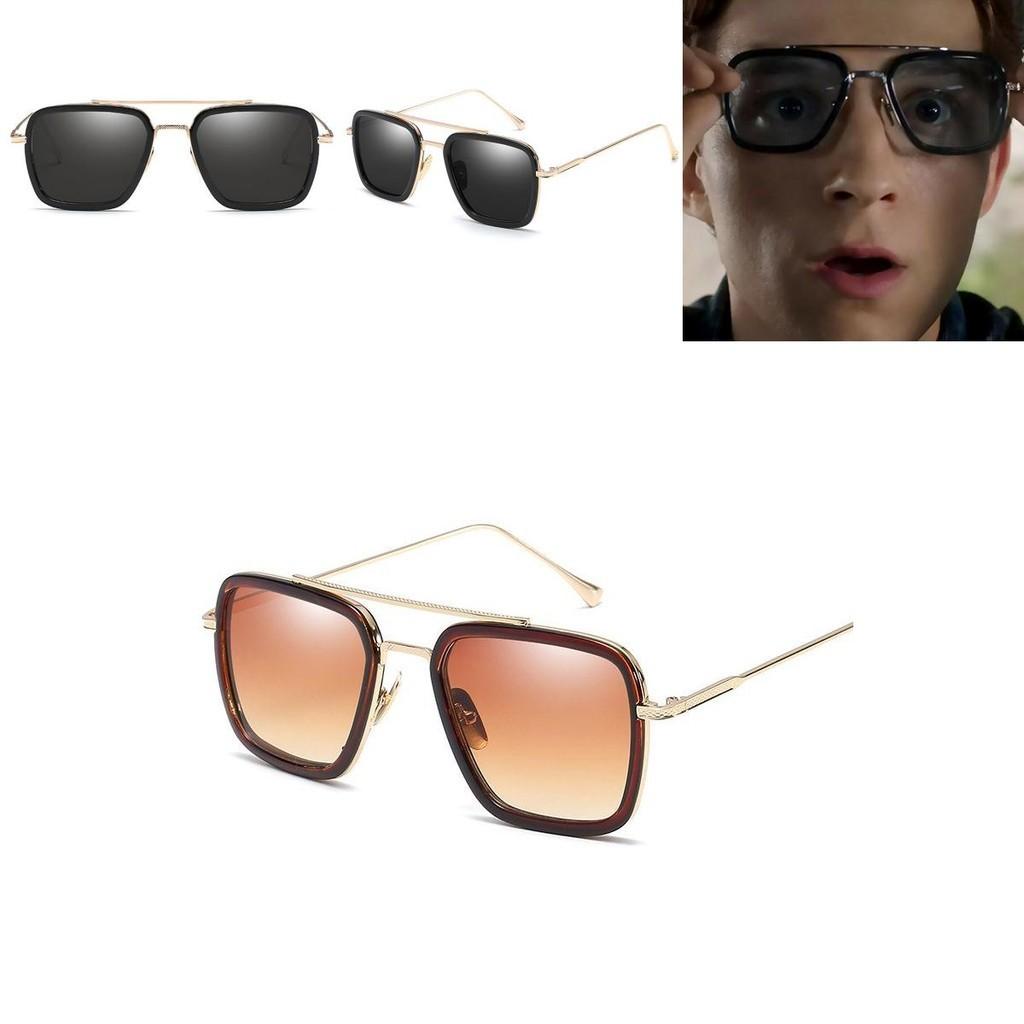 Tony Stark Sunglasses Men Square Metal Frame Vintage Style Uv400 Protection