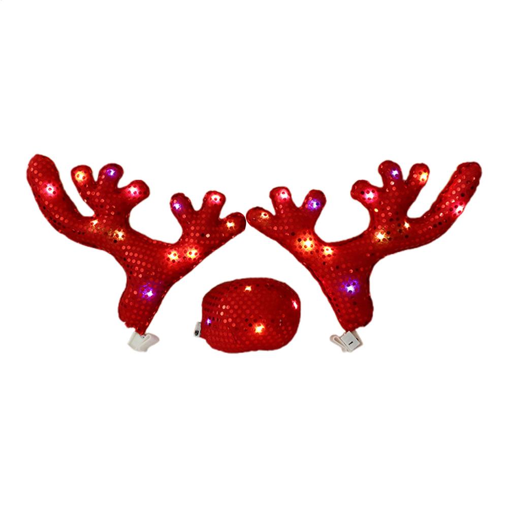Reindeer Car Decor Christmas Cute Waterproof with LED Light Nose Antlers Kit Vehicle Accessories for Winter Holiday New Year