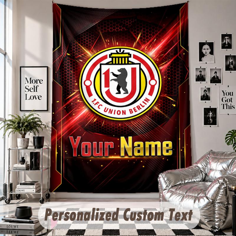 Wall Hanging Tapestry With Custom Name & Text, Union Berlin FC Decorative Tapestry For Bedroom