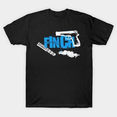 Men Black Print T-shirt Finch Band No-Cut Transfer Paper Print Cotton Tshirt