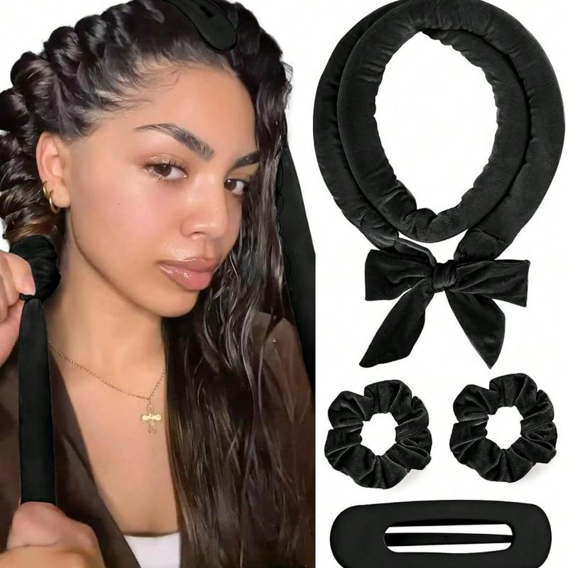 4pcs No-Heat Hair Curlers, Can Be Worn To Sleep Without Heating, Super Soft Ribbon Wrapped For Long Hair, Includes Hair Ties And Clips