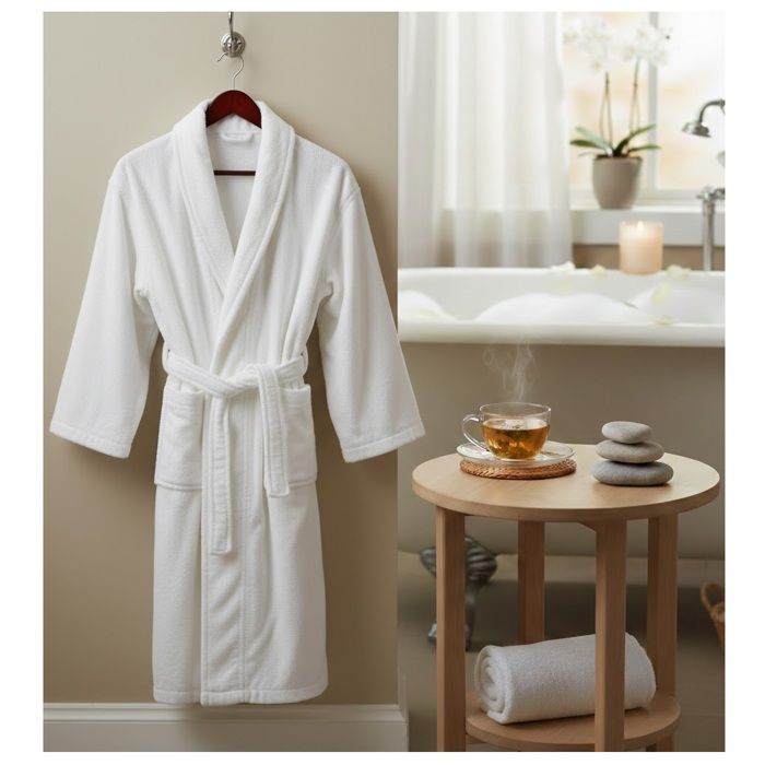 Peignoir en coton L - XL Lilas blanc