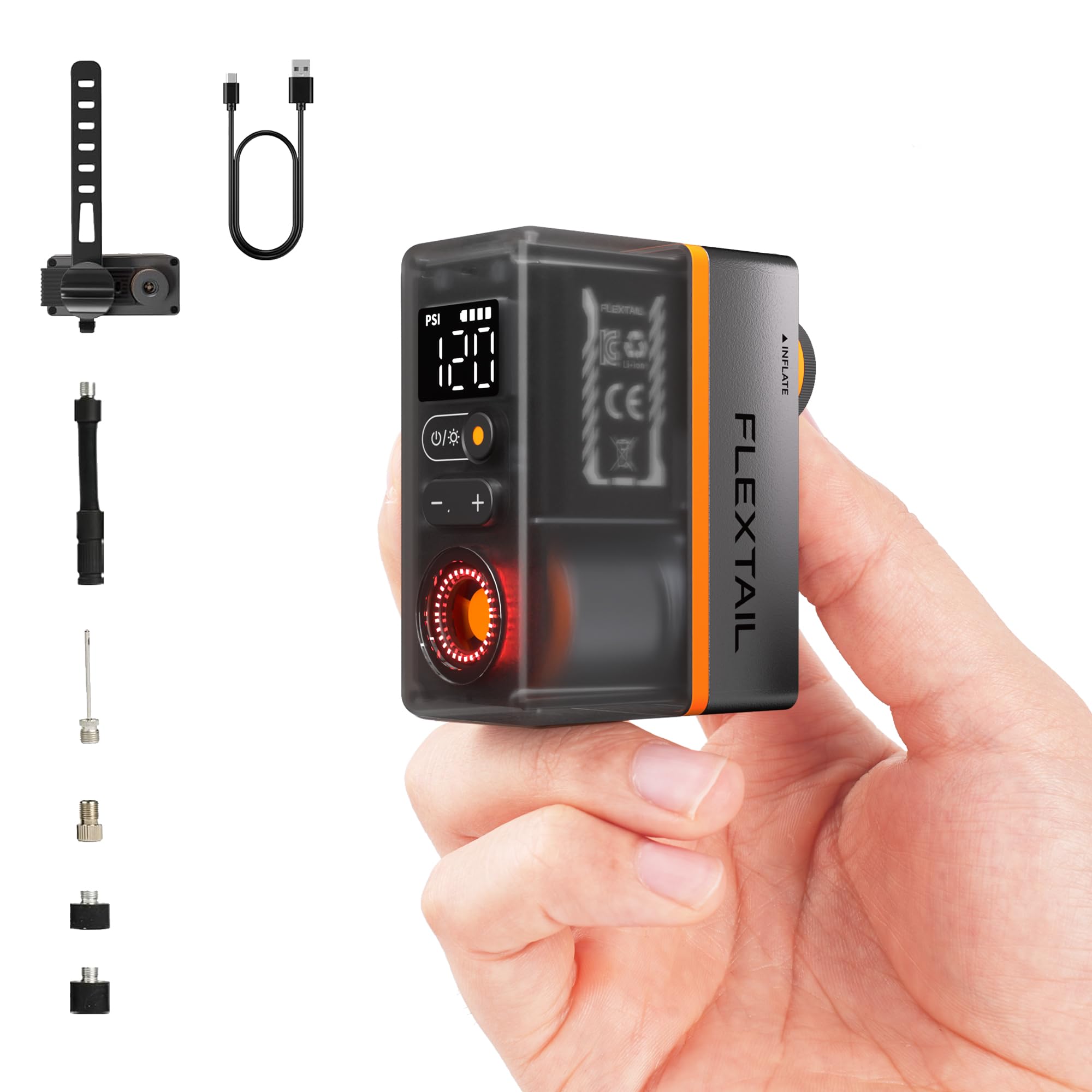 

FlextailGear Tiny Tire Pump Bicycle Car Tire Electric Tire 120 PSI Pressure Taillight Suitable for Road and Mountain Bikes ACS, Pump, Pump, Pump, чёрный