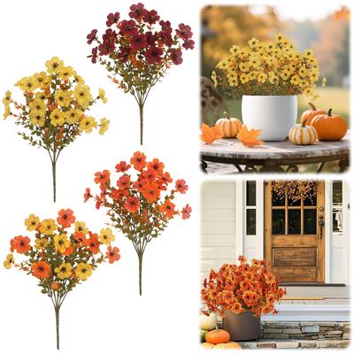 5 Bundles Plastic Fake Fall Artificial Flowers UV Resistant Fake Plastic Flowers Faux Plastic Flowers for Home Party Outdoor