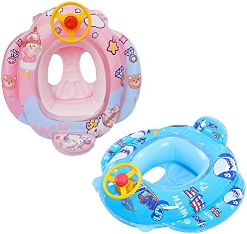 Bagima Baby Pool Float with Safety Seat & Steering Wheel Cartoon Inflatable Swim Ring Swimming Training Aid for Kids Ages 1-6 Years