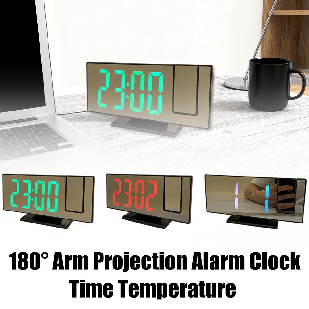 LED Digital Projection Alarm Clock Time Temperature USB Plug-in Digital Alarm Clock Snooze Bedside Desktop Clock Large Display