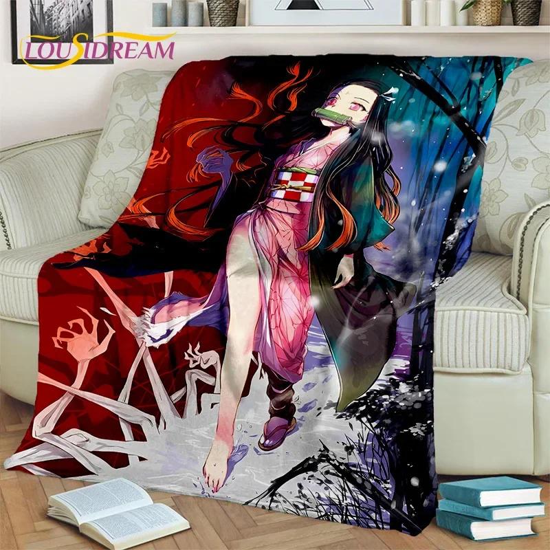 Kamado Nezuko Demon S-Slayer Japan Anime Mykt flanellteppe for senger Soverom Sofa Piknik, Kasteteppe for barn Utendørs Fritid