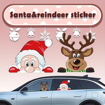 2pcs Christmas Car Sticker Glass Christmas Sticker Decorative Sticker Santa Reindeer Sticker
