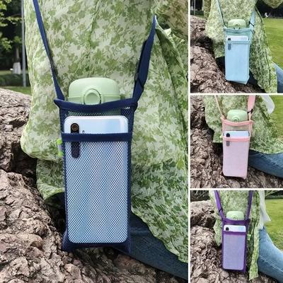 Travel Outdoor Sport Water Bottle Cover Portable Mesh Cup Pouch with Strap Mobile Phone Bag Visible Bag Camping Accessories