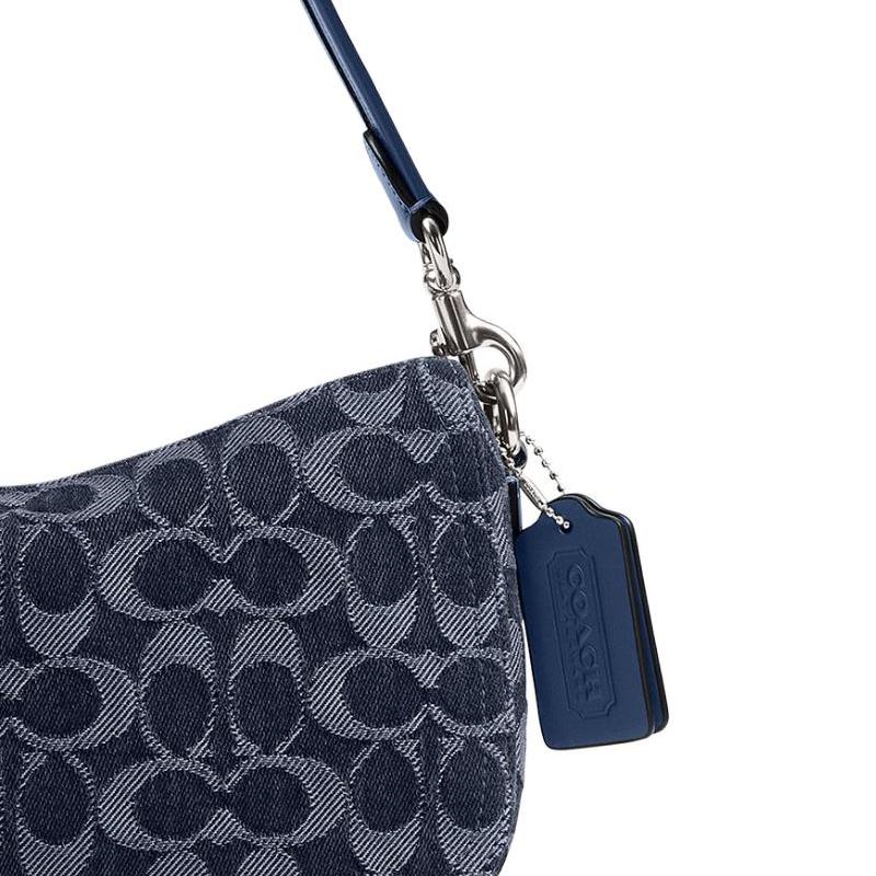 Coach Swinger 23 Silver Hardware Detachable Shoulder Strap Cotton Shoulder Bag Small Women's Blue