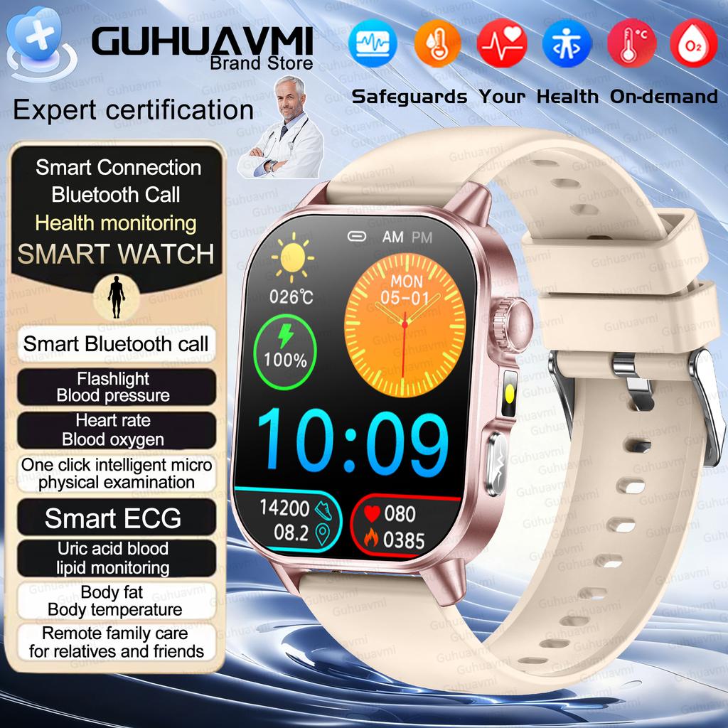 2026New AI Healthy Diagnose Analysis Smart Watch ECG+PPG Blood pressure lipids Uric Acid BT Call Smart Watch Tracker Men Women's