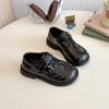 Kids School Uniform Shoes Black Glossy Girls Leather Shoes Retro Hook&loop 2025 New Boys Flat Shoes British Style Soft Sole