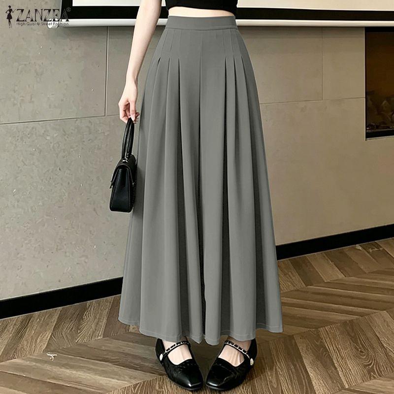 ZANZEA Women Casual Elastic Waist Solid Color Loose Wide Leg Pants