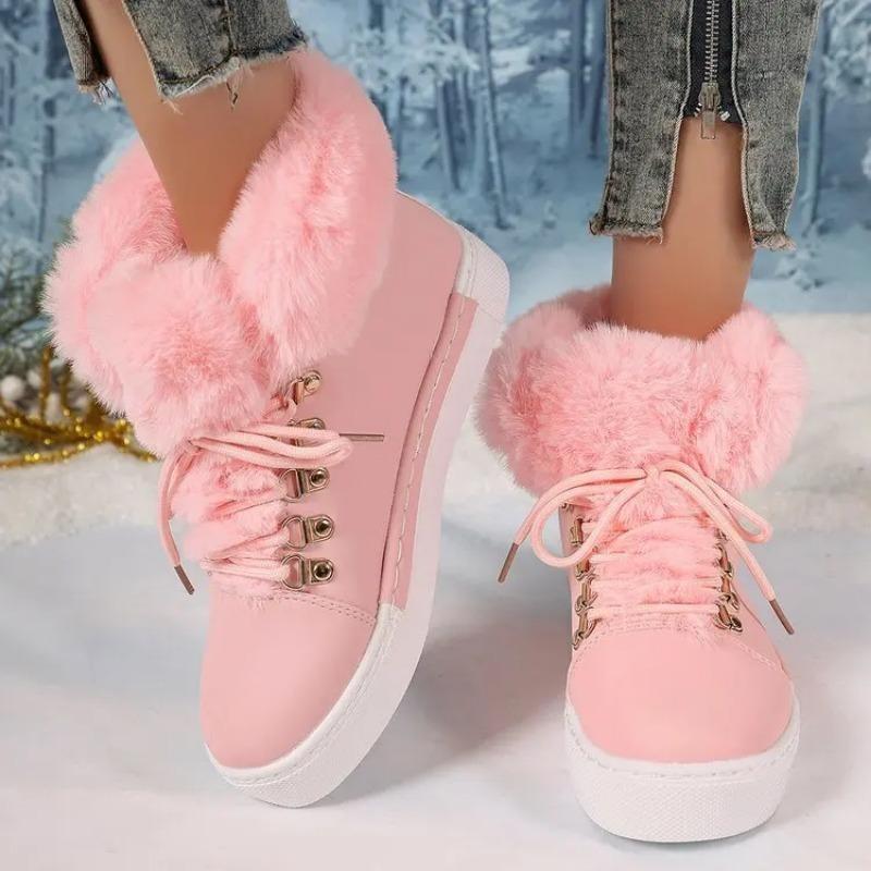 Women's Winter Warm Black Fluffy Boots Lace Up Soft Sole Platform Ankle Botas Mujer Non Slip Thick Plush Snow Boots Plus Size 43