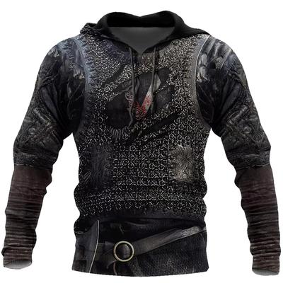 3d Printed Medieval Armor Hoodie For Men Fashion Oversized Vintage Pullover Hoodie Men's Cosplay Armor Sweatshirt Tracksuit