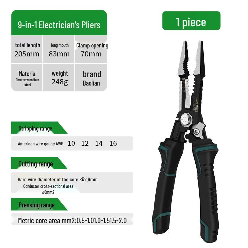 9-in-1 Multifunction Electrician Pliers: Wire Stripper & Cutter