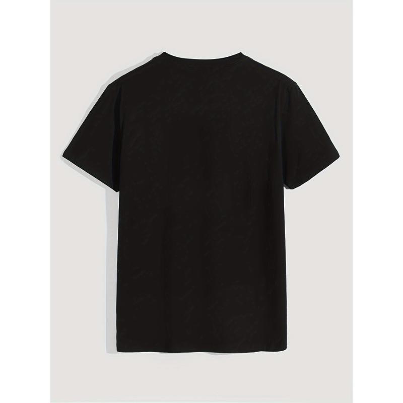 European Size Men'S Casual Cotton T-Shirt with Cat Tail Hook Pattern - Summer Short Sleeve Round Neck Solid Color Knit Fabric - Adult Regular Fit