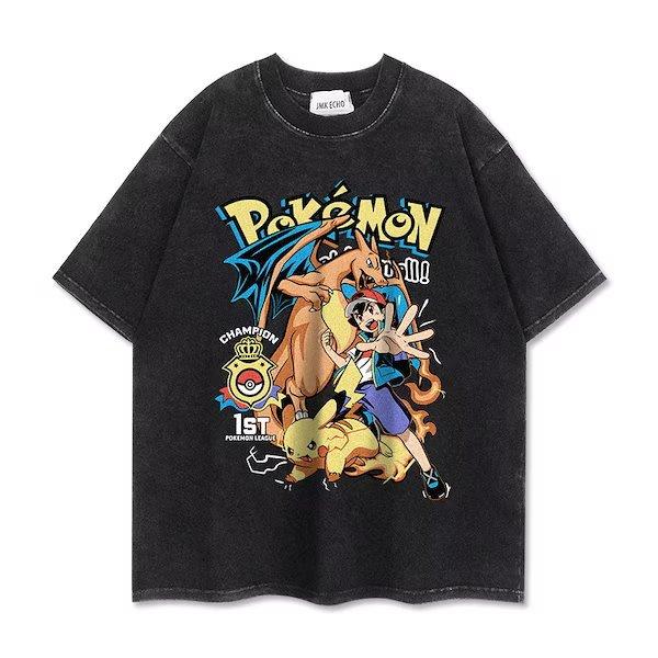 Oversized Pokemon Graphic T-shirt Man Women Vintage Washed Short Sleeve Tee Casual Top Y2k Summer 2026 Fashion Loose Cotton Tee