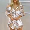 1116 popular, summer long-sleeved V-neck button-up striped shirt dress