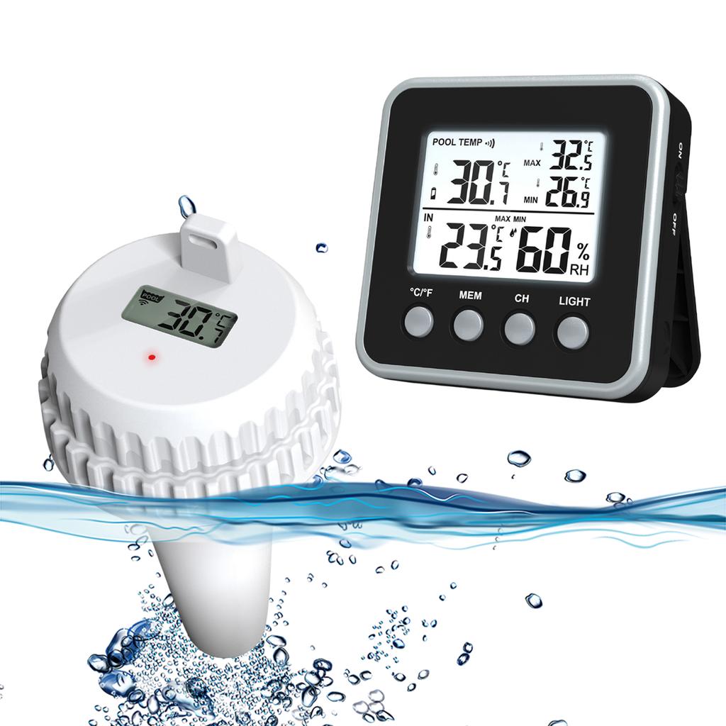 Wireless Floating Digital Thermometer Waterproof Digital Pool Thermometer with Indoor Display for Spa Plunge Pools Aquarium Pond