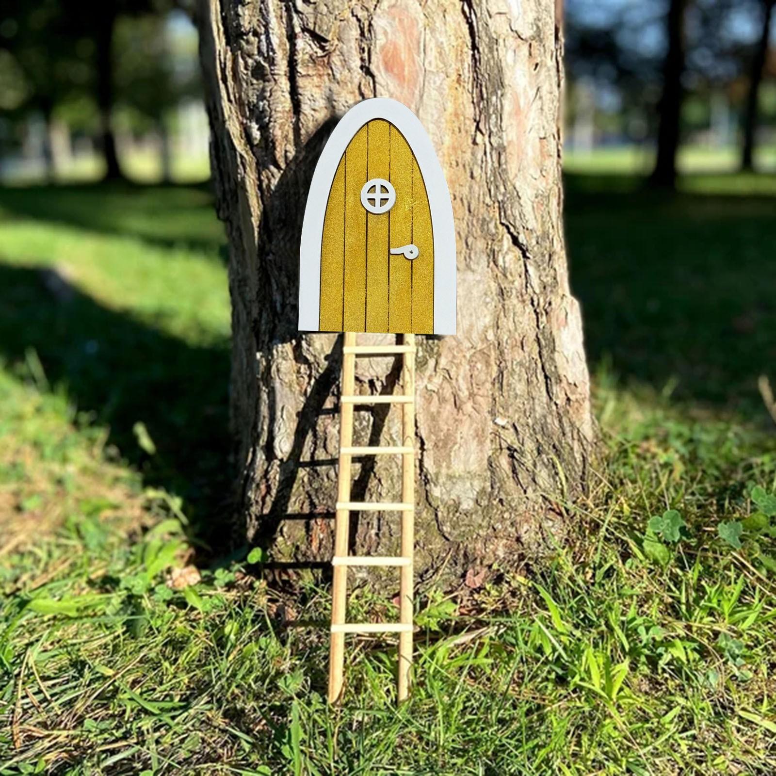 

Miniature Fairy Elf Door With Ladder Wooden Dollhouse Garden Craft Accessories Doll House Diy Vintage Decor Landscape Gift One Size