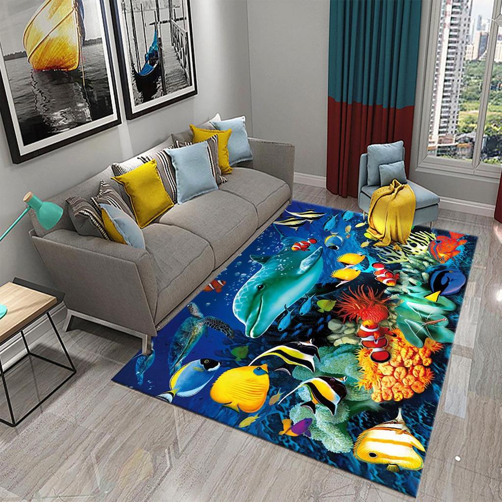 3D Hawaiian Sea Ocean Tropical Fish Carpets for Living Room Fish Animal Rugs Kids Bedroom Carpet Soft Floor Mat Parlor Decor Rug