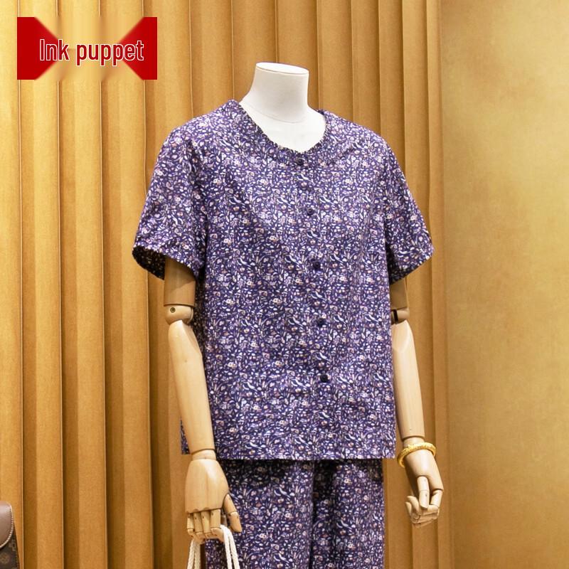 Elderly Women s Floral Short-Sleeve Summer Shirt 2XL