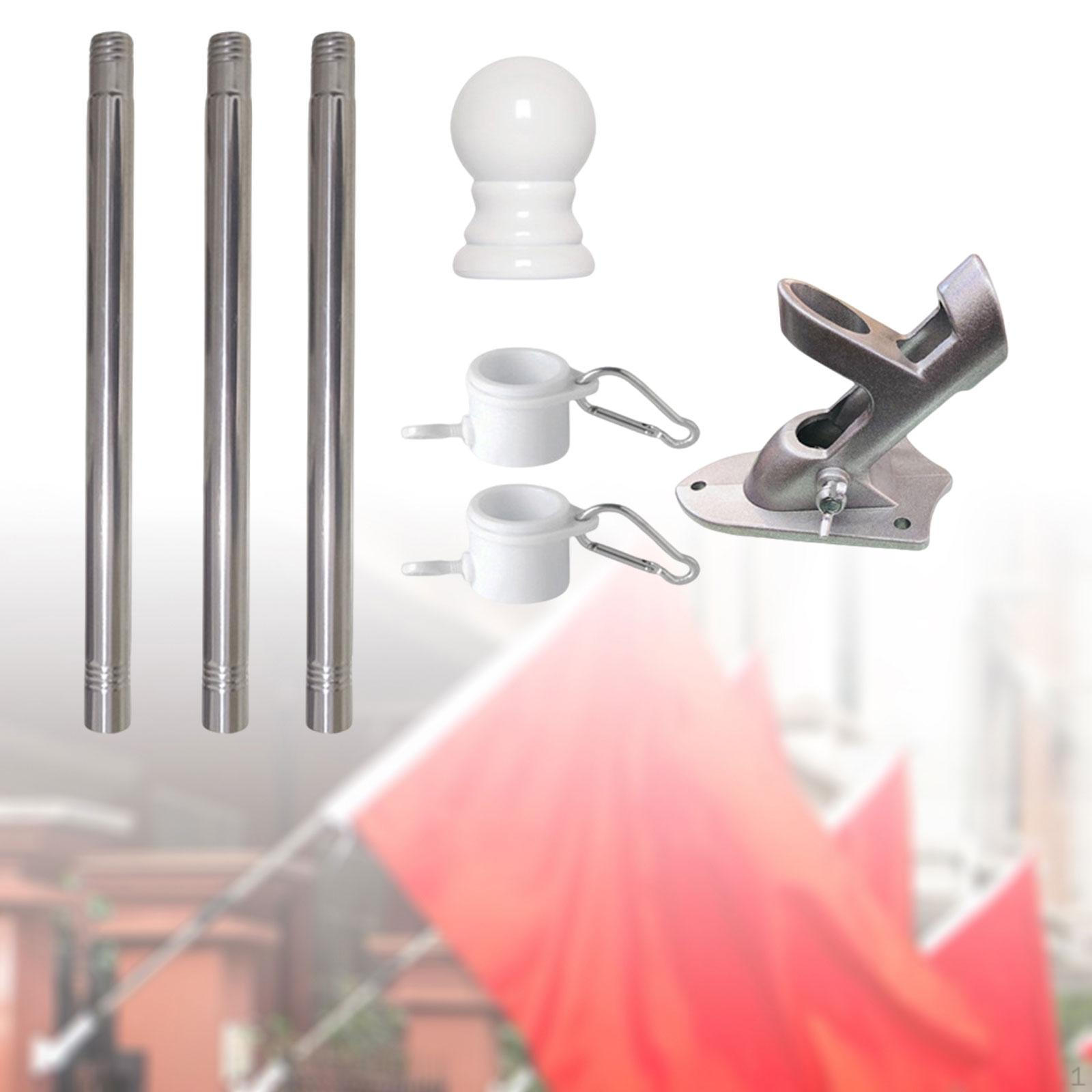 

Комплект флагштока с вращающимися кольцами, держателем дисплея с кронштейном для крепления наверху для гаража, коммерческая серебряный