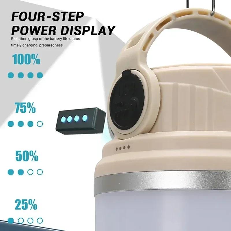 Portable LED Lantern with Yellow and White Camping Light Solar Rechargeable Floodlight Flashlight Outdoor Fishing Searchlight