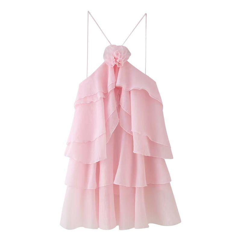 Za Spring New Women's Clothing Zr European and American Style Three-Color Three-Dimensional Flower Layered Decoration Ruffle Strap Dress