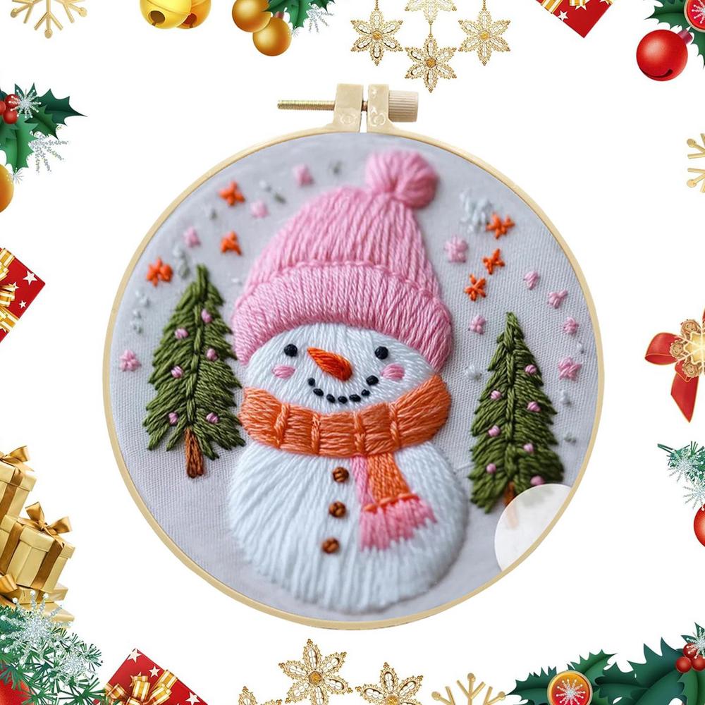 Winter Embroidery Kit Stitching Pattern Hand Embroidery Ornament Decorative Embroidery Practice Kit Needlepoint Hoop For Bedroom