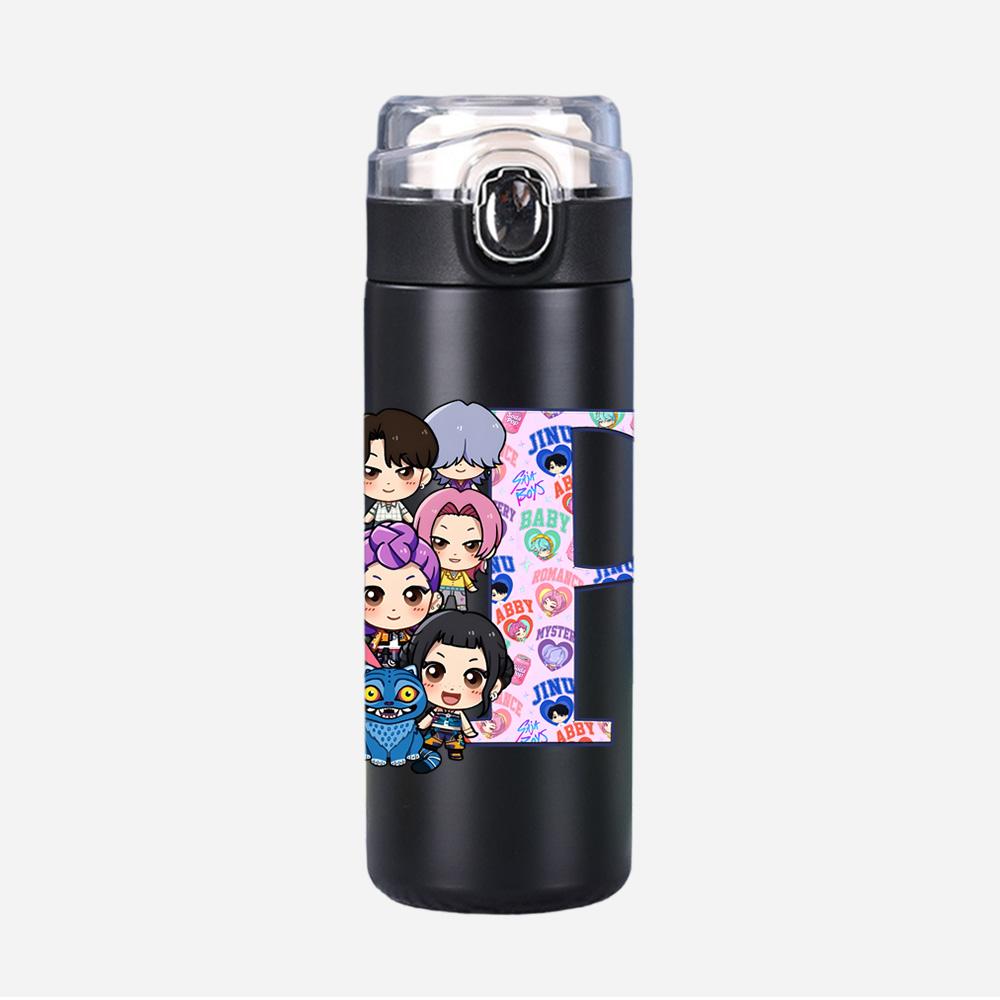 26 English Letter K-Pop Demon Hunters Printed 400Ml Water Bottle Thermos Cup Portable Stainless Steel Leak Proof Camping Water Cup Kid Gifts
