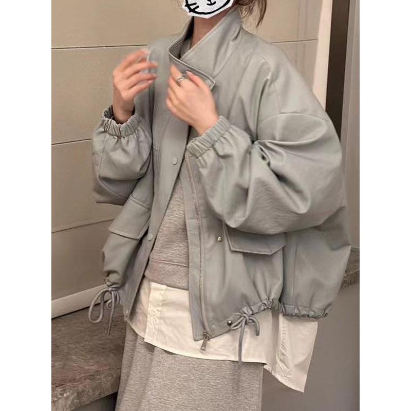 Women's Petite Retro American-Style PU Leather Jacket - Age-Reducing, Autumn 2025 Fashion