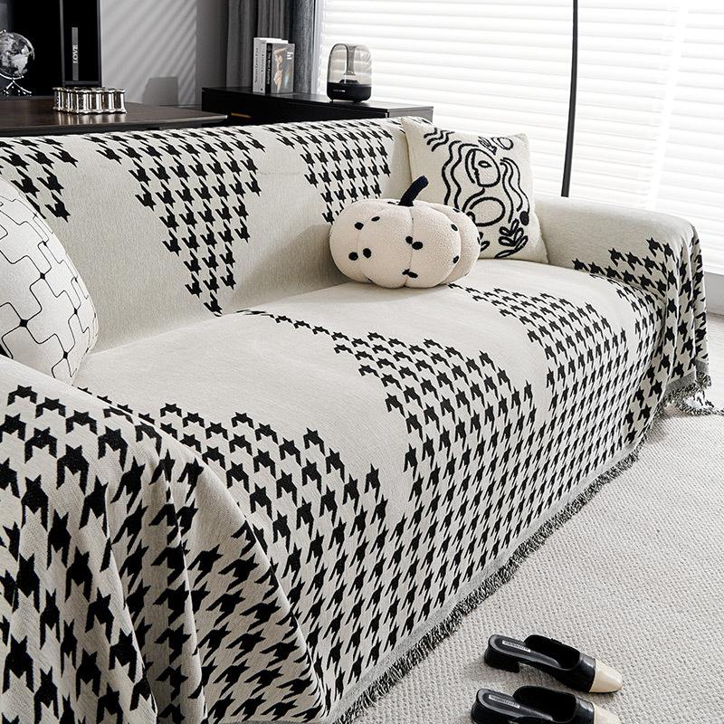 Light Luxury High-Grade Full Covered Sofa Cover Cloth Four Seasons Universal Chenille Sofa Cover Houndstooth Dustproof Sofa Cover Towel