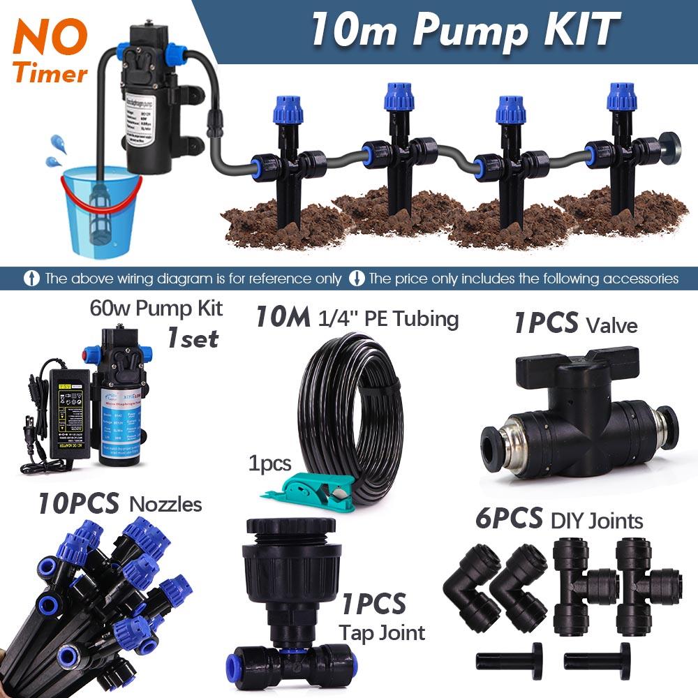 

1/4 60 Вт Самовсасывающий насос Комплект с таймером с регулируемыми дождевателями-капельницами 4/6 мм для газона, горшков с растениями, садовой ирригации, системы автоматического полива