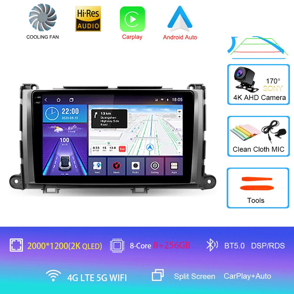 For Toyota Sienna 3 XL30 2010 - 2014 Car Radio Android 14 Carplay Auto 2K Screen Multimedia Video Player 2 Din Autoradio Stereo