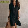 Fashion Summer Spring Solid Color Print Short Sleeve POLO Neck Casual Dresses Unique Design