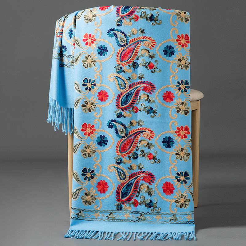 Luxury Women Embroidery Cashmere Scarf Winter Women's Warm Pashmina Shawl Paisley Embroidered Thicken Blanket Scarves Wraps