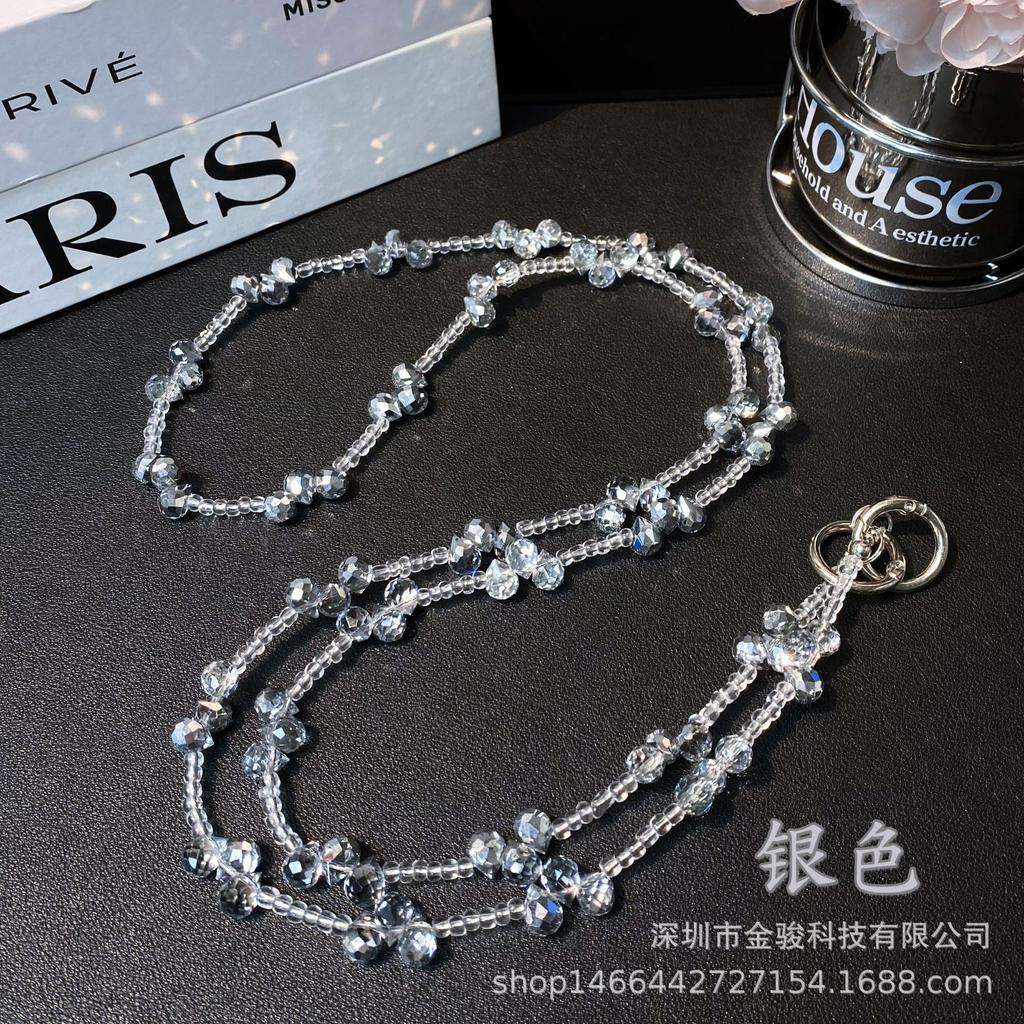 Phone Chain Crossbody Crystal Beads Long Chain Can Be Carried on Back Simple Shoulder Handmade Chain Ins Water Drop Beads Bag Hanging
