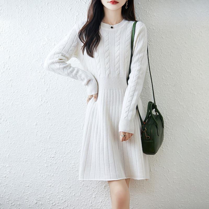 Women Sweater Dress 100% Wool MODERN NEW SAGA O-neck Knit Long Pullover Winter Jumpers Wool Long Dress Female