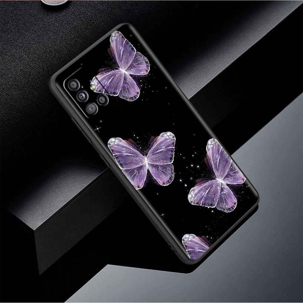 Case For Samsung Galaxy A52 A12 A32 A51 A21s A71 A13 A53 A22 A31 A72 A03 A02s A41 Black Phone Shell Beauty Pink Butterfly