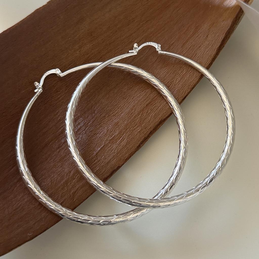 Xiaomi 925 Sterling Silver Vintage Earrings For Women Trendy Simple Big Round 70mm Earring Jewelry Prevent Allergy Party Accessories