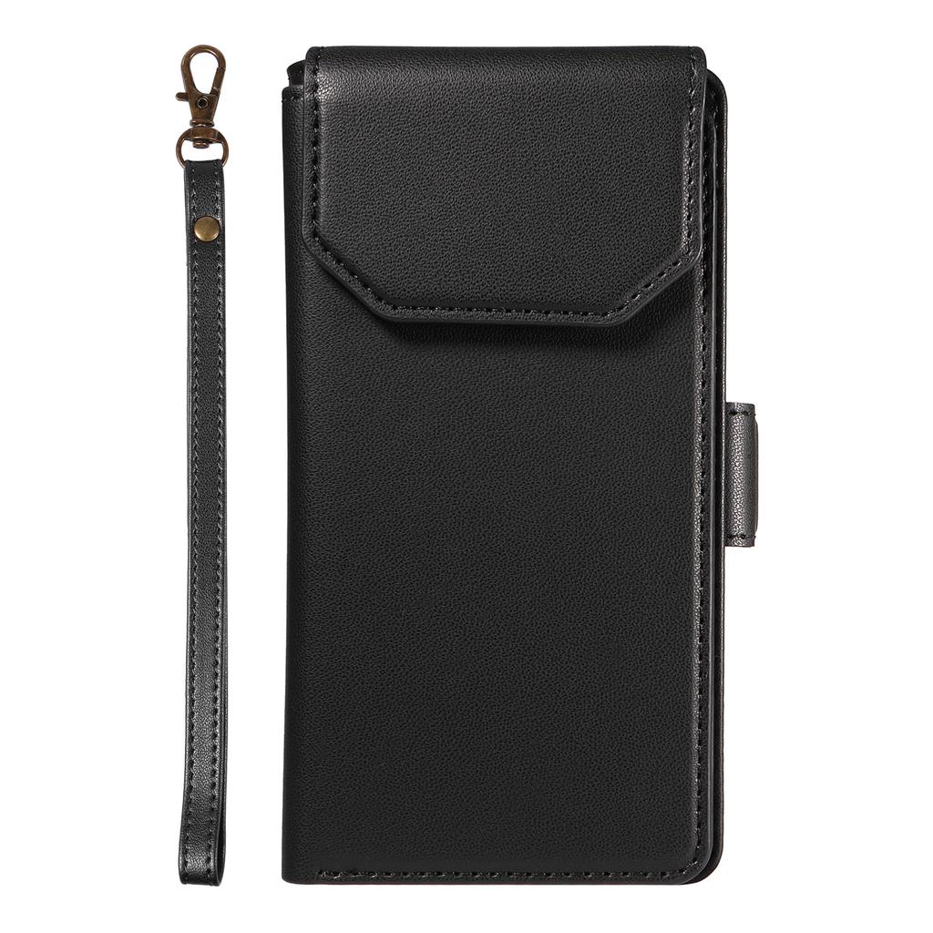 For iPhone 15 Pro Max Case with Multi-Card Holder and Strap PU Leather Phone Cover Stand