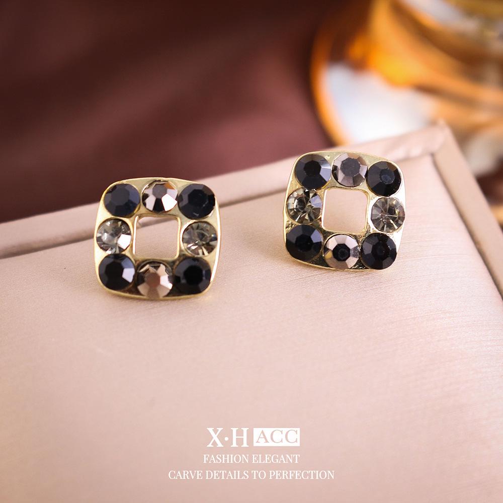 Elegant Gold-Plated Black Zircon Stud Earrings - Niche Design for a Luxurious Fashion Statement