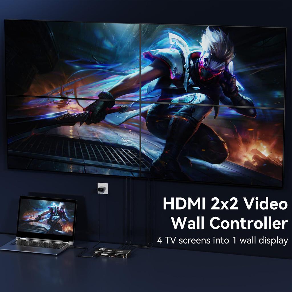 HDMI 1-to-4 Video Screen Stitcher: Seamlessly Merge Four Monitors into One Display.