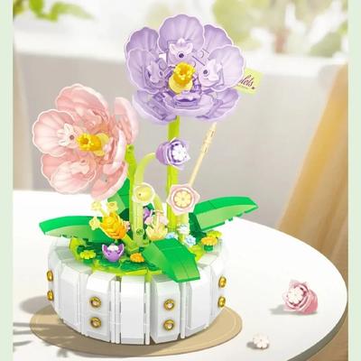 Block Bouquet Sunflower Potted Plant Hibiscus Rose Flower Puzzle Toy